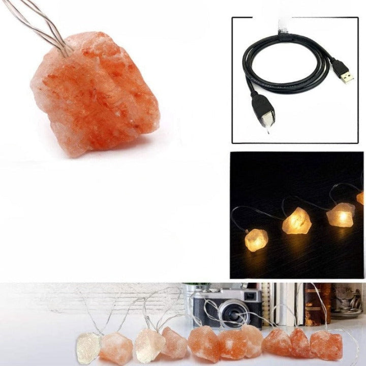 Skanto | SolaraGleam Himalaya Salt Lyskilder | Varm Amber Lys | Bærbar Naturlig Krystall Dekorasjon for Hjemmet