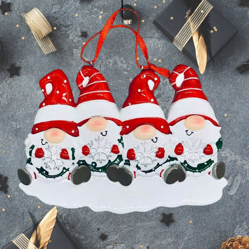 Skanto | 4 Navn-Egen Familie Jule X-mas Tre Dekorasjon Ornament med Navn-Dverger Familie