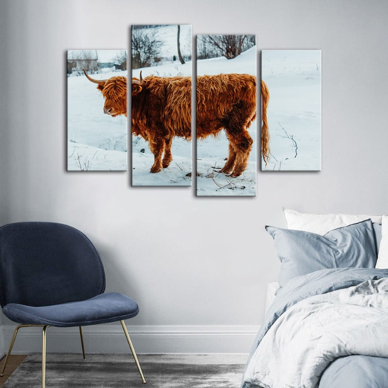 4-delt curlende ku - Canvas veggkunstmaleri | Skanto
