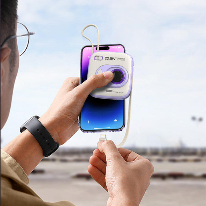 Skanto | Dual Fast Charge Digital Display Slim 10000mAh Bærbar Strømbank Med Innebygde Kabler