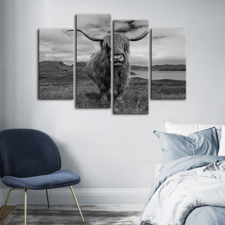 4-Piece Stylish Black and White Cow Canvas Wall Art Painting | Skanto