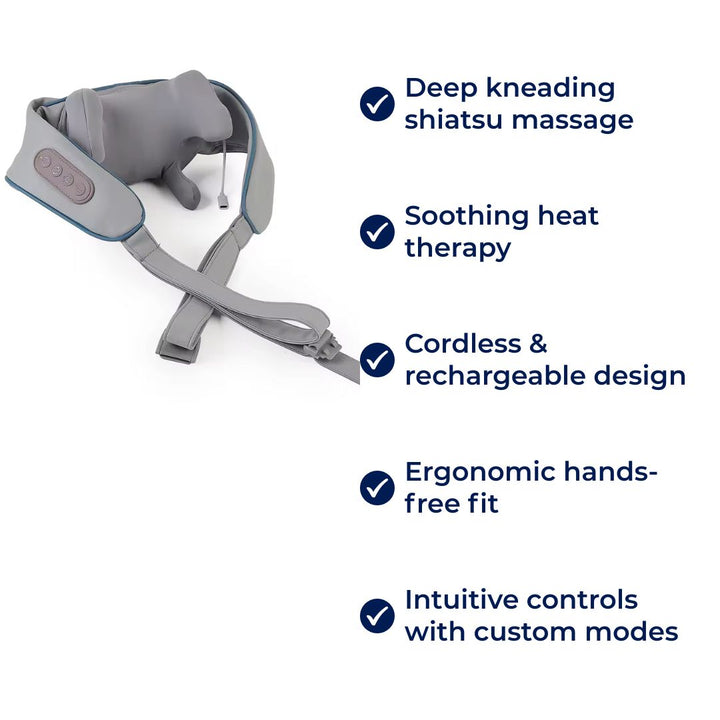RelaxaPro | Shiatsu nakkemassasje – Varmeavlastning – Trådløs design – Ideell for kontor- og hjemmebruk Skanto