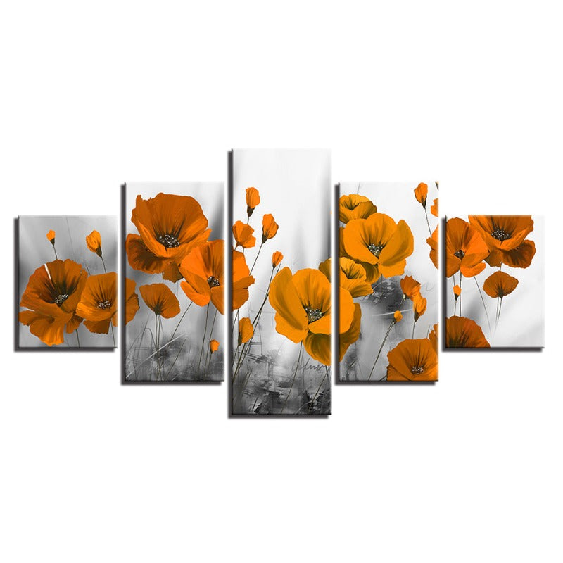 5 stk. orange blomster - lerret veggkunst maleri | Skanto