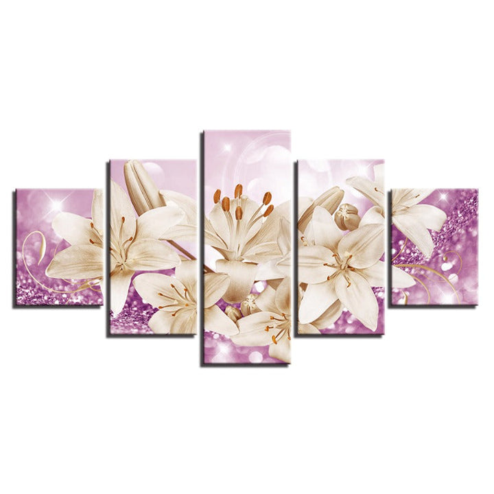 5 stk Lilla bakgrunn rustikk blomst - lerret veggkunst maleri | Skanto