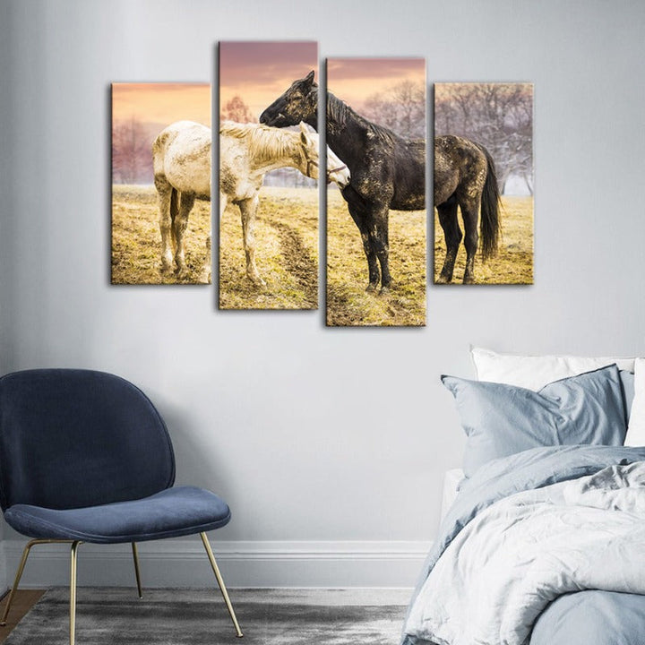 4-Piece Black & White Horses Canvas Wall Art Painting | Skanto