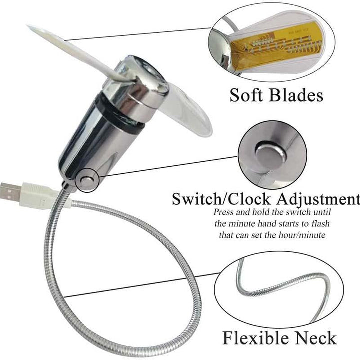 USB-vifte med LED-klokkbelysning | Skanto