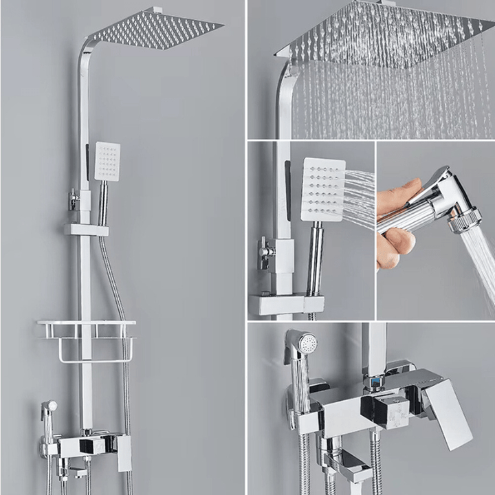 Skanto | RainFlow Luxe Regn Dusjsett – justerbar messinglyd dusjarmatur med 4 funksjoner