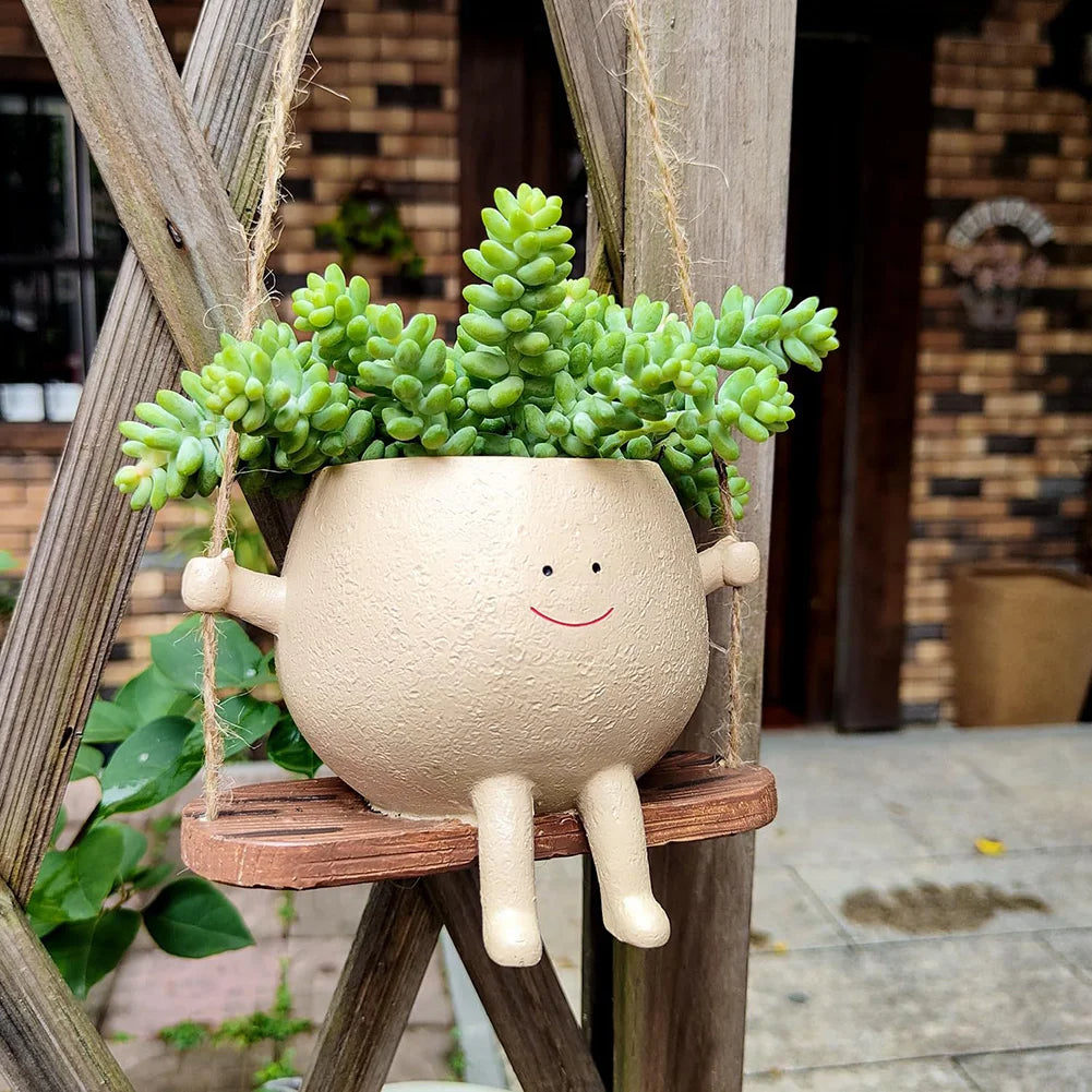 Svingende Ansikts Blomsterkrukk - Harpiks Hode Blomsterkrukk for Innendørs/Uteplanter Skanto
