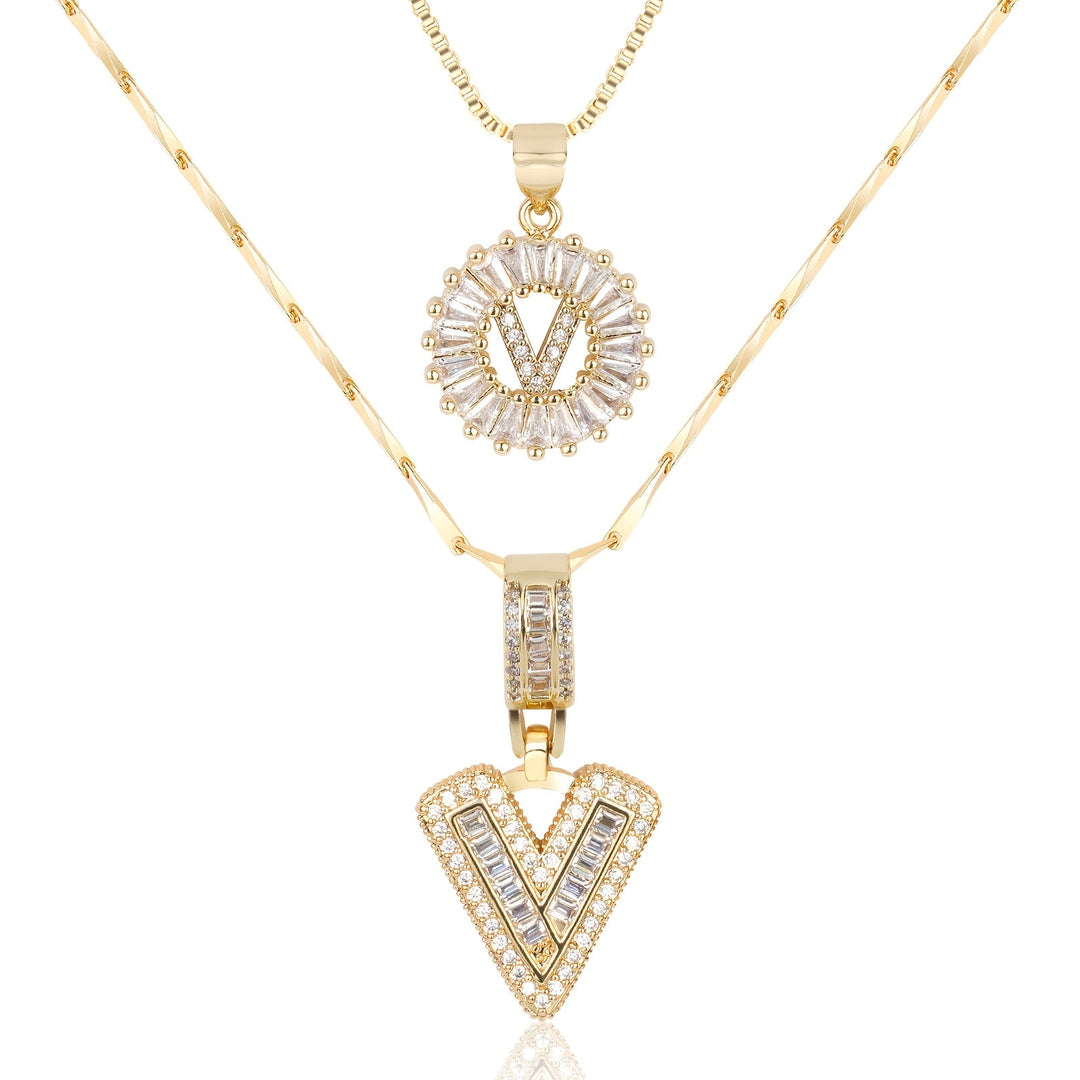 Skanto | 2pc 14k Diamant Bokstav Initial Halskjeder