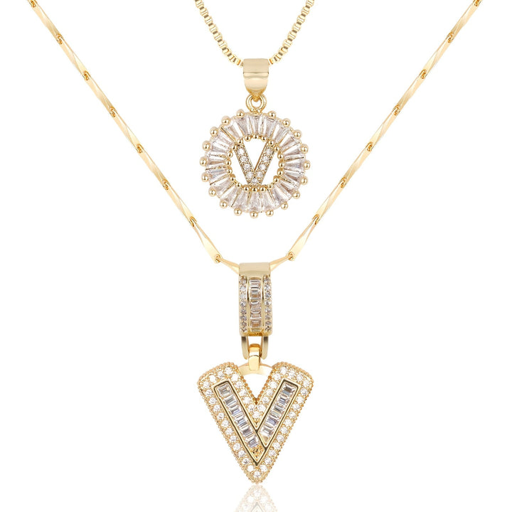 Skanto | 2pc 14k Diamant Bokstav Initial Halskjeder