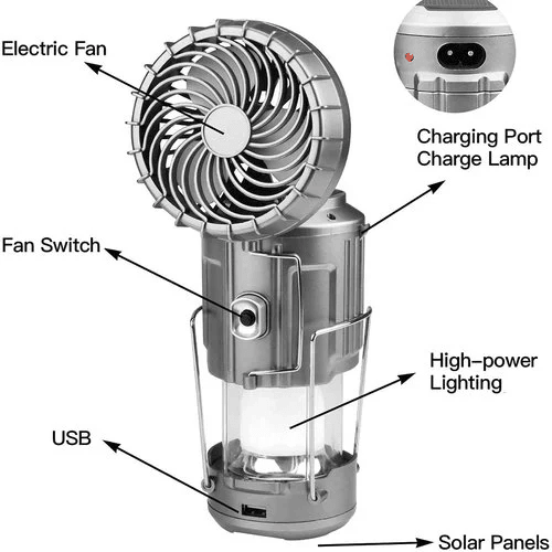 Portable Stretchable Solar Lithium Battery Electric Fan + Emergency Light | Skanto