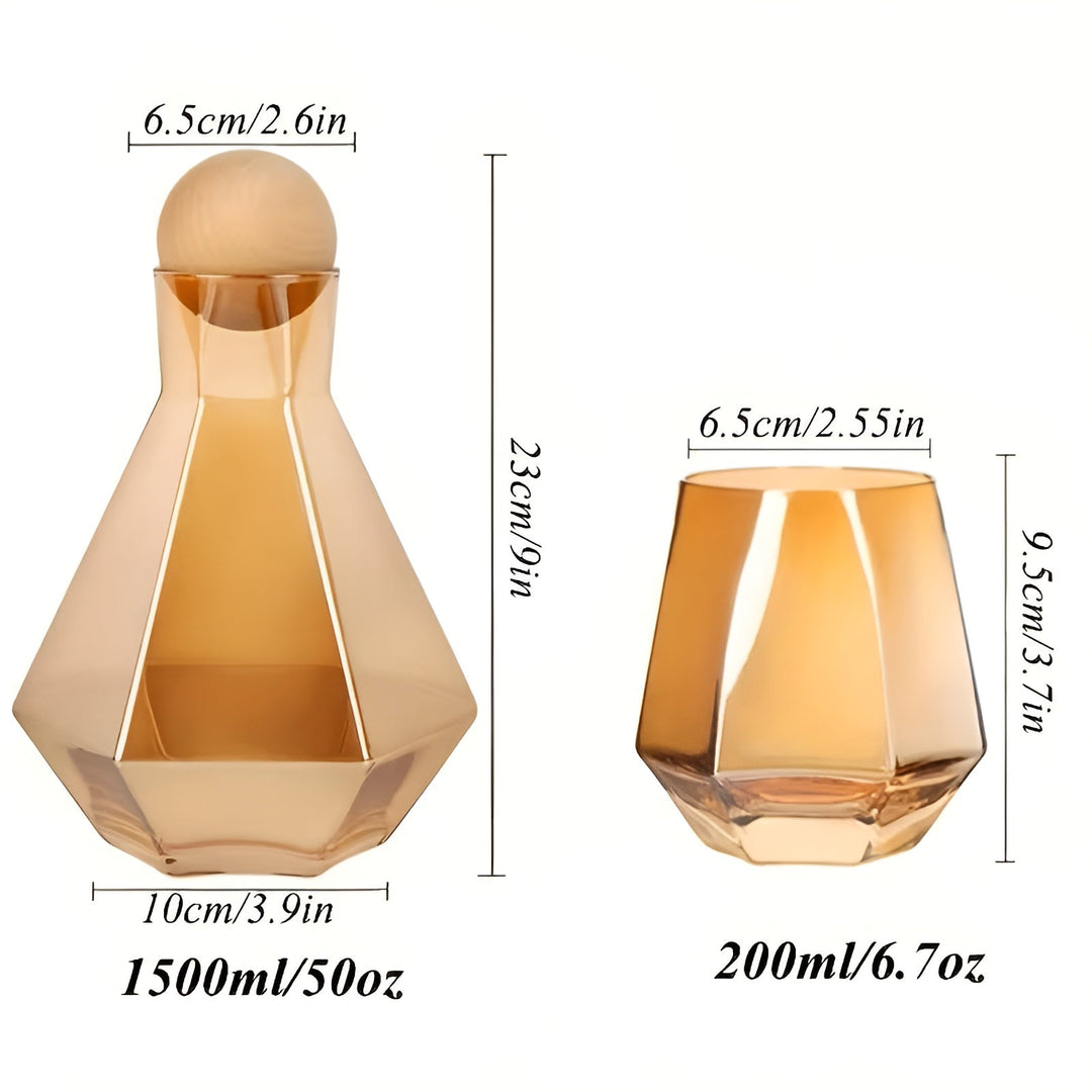 Diamant glass bilkarafels sett med 4 glass – moderne og dekorativ | 5-delt sett med lokk for vann, juice og vin | Skanto