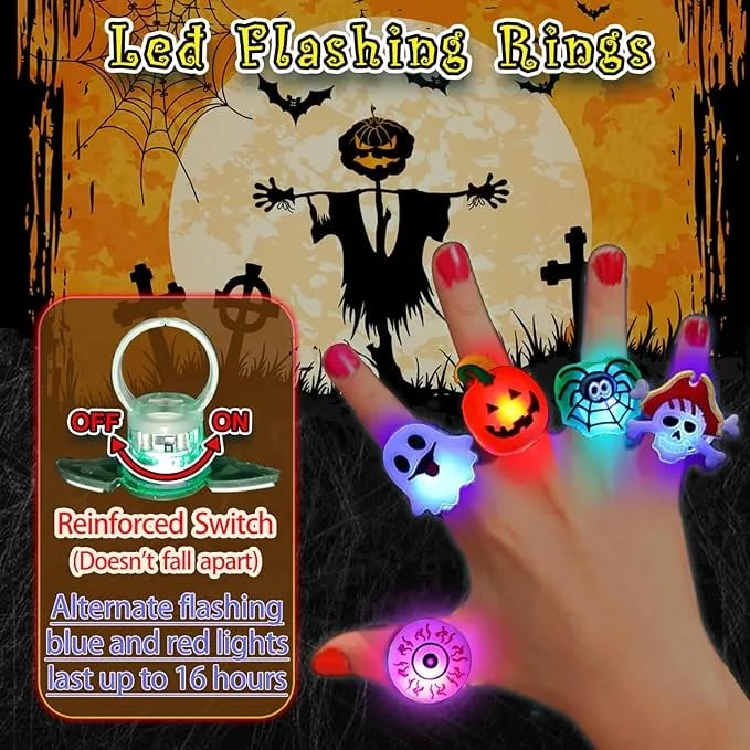 Skanto | LED Lyskilde Halloween Glødende Ring - Sett med 50stk