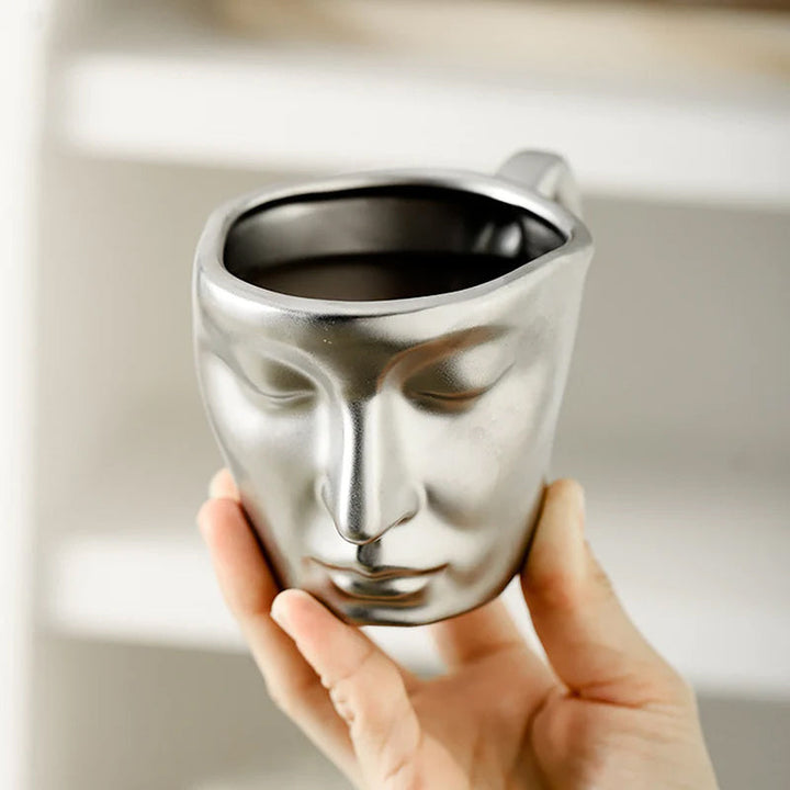 Skanto | Metal Touching Face Creative Ceramic Kiss Kaffekopp, Kunstnerisk Vibe Krus & Tallerken Sett