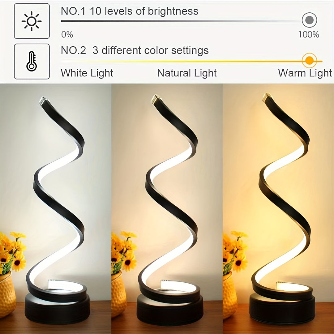 Norvo | Modern Spiral Table Lamp – Kreativ LED Skrivebordslampe med Mild Varme Lys, Perfekt for Soverom, Stue, og Studie Dekor