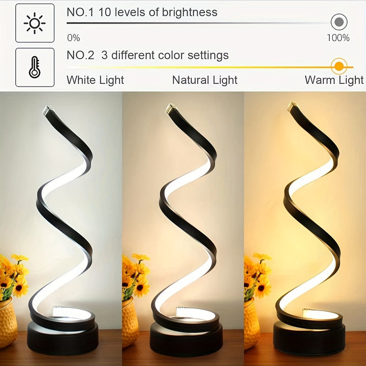 Skanto | Modern Spiral Table Lamp – Kreativ LED Skrivebordslampe med Mild Varme Lys, Perfekt for Soverom, Stue, og Studie Dekor