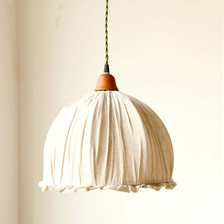 EcoLume - Minimalistisk skandinavisk LED-pendellampe med beige stoffskjerm og justerbar bue for stue og spisestue