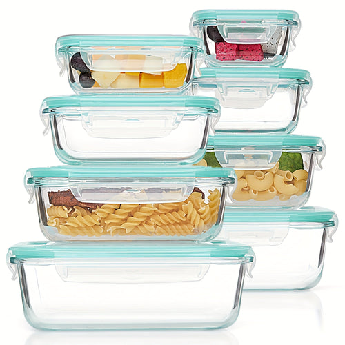 Skanto | 8-Pack Glass Matboksbeholdere – Lufttette Måltid Forberedelse Bento-bokser med lekkasjesikre, låsbare lokk, mikrobølgeovn-, ovn-, fryse- og oppvaskmaskinsikre, BPA-frie