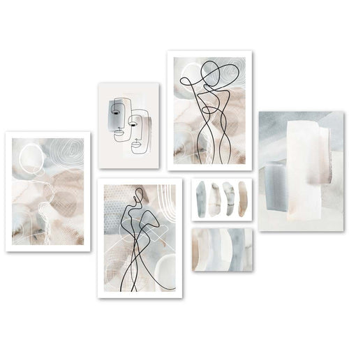 Abstrakt beige og blå linjekunstvegg