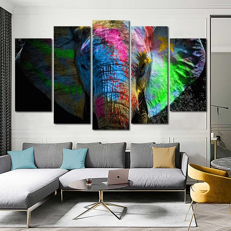 5 Paneler "Fargerik Dyremotiv"-Veggkunst Modulerte Bilder Plakat | Skanto