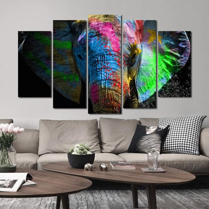5 Paneler "Fargerik Dyremotiv"-Veggkunst Modulerte Bilder Plakat | Skanto