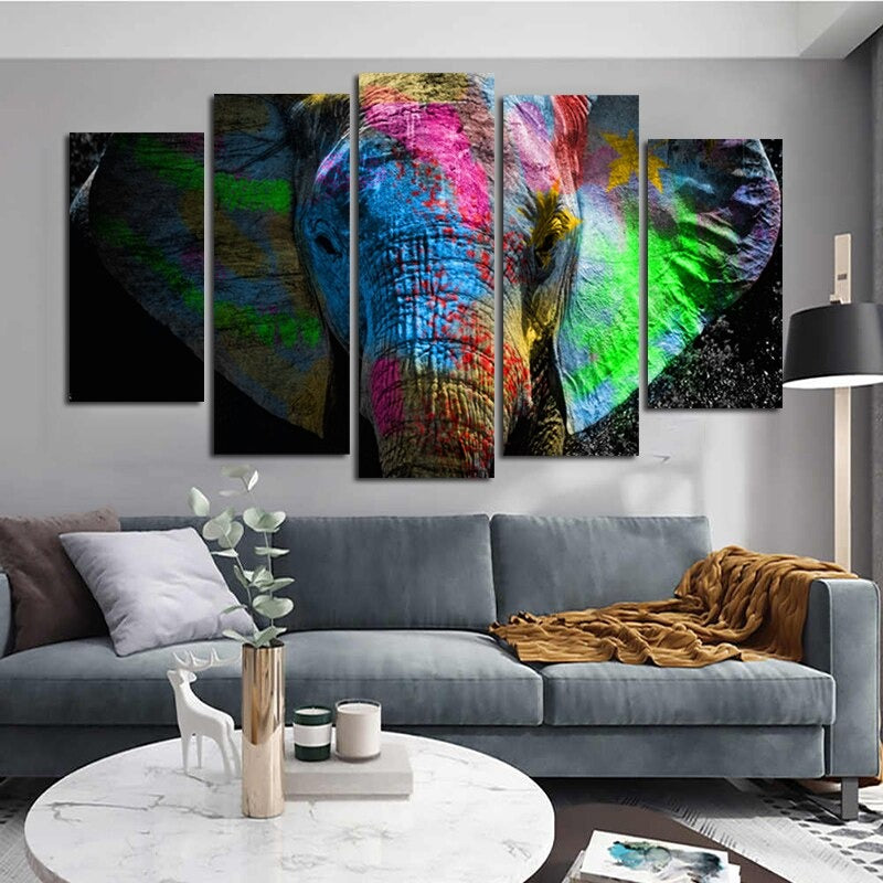 5 Paneler "Fargerik Dyremotiv"-Veggkunst Modulerte Bilder Plakat | Skanto