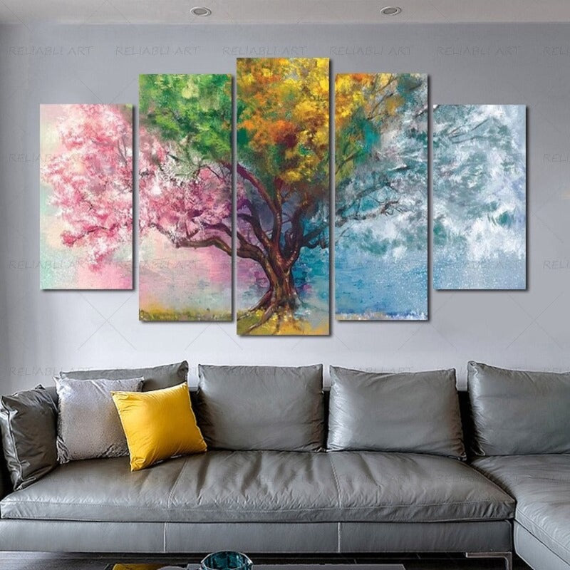 5 Paneler "Fargerik Sesongtre"- Veggkunst Moduler Bilder Plakat | Skanto