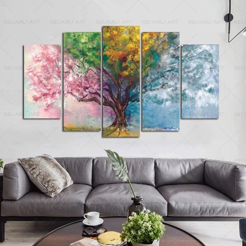 5 Paneler "Fargerik Sesongtre"- Veggkunst Moduler Bilder Plakat | Skanto