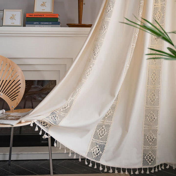 Beige Splicing Hollow-Out Lysfiltrerende Gardinsett | Skanto