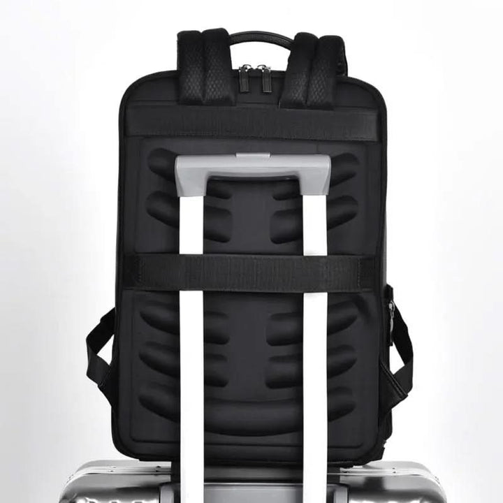Eleganter Lederrucksack for Damen og Herren med USB-anschluss for laptop og täglichen bruk, 15,6 Zoll, schwarz