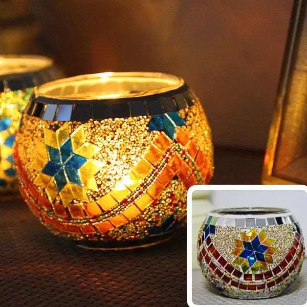 Skanto | Mosaikkglass lysestake for hjemmedekor