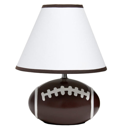 Norvo | Enkle design Lt1081-Ftb Sportslite 11.5&quot; Høy atletisk sports fotball keramisk nattbord lampe med hvit empire stofskygge med brun kant for barnerom, barnehage, soverom, spillrom, mancave