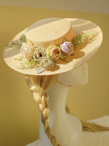 Skanto | Håndlaget fransk hatt, retro og elegant hul blomst skogstil flat hatt