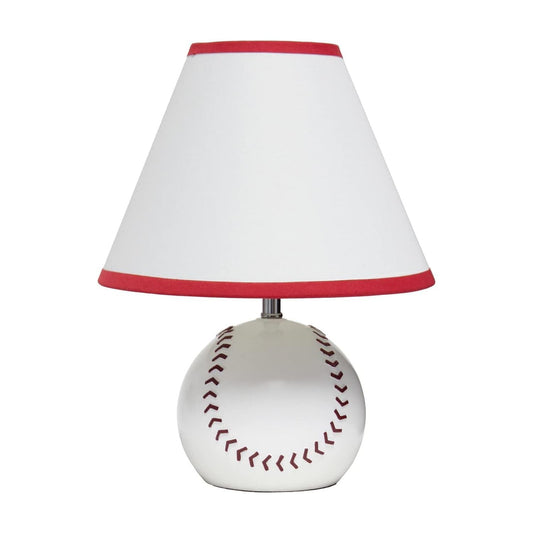 Norvo | Enkle design LT1080-BSB Sportslite 11,5" Høy atletisk sports baseball keramisk nattbord skrivebord lampe med hvit empire stoffskjerm med rød trim for barns rom, barnerom, soverom, spillrom, mannshule