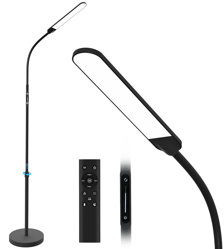 Skanto | Nxone Justerbar Led Gulvlampe, Svart, Moderne Leselys Med 4 Farger & Stegløs Lysstyrke