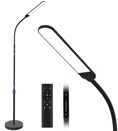 Skanto | Nxone Justerbar Led Gulvlampe, Svart, Moderne Leselys Med 4 Farger & Stegløs Lysstyrke