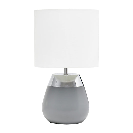 Norvo | Enkle Design Lt1106-Gry 14&quot; Høy Moderne 2 Tone Metallisk Krom & Grå Metall Sengelampe 4 Innstillinger Berøringsbordlampe Med Hvit Stoffsylinder Skjerm For Dekor, Soverom, Stue, Spisestue, Kontor