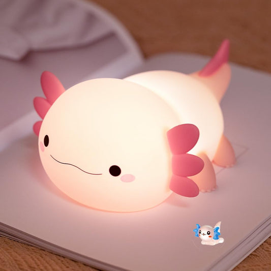 Norvo | Søt Axolotl Nattlampe For Barnerom, Dyre Silikon Barnerom Nattlampe Berøringskontroll Nattlys USB Oppladbar Nattbordslampe