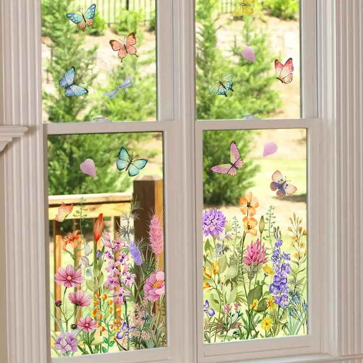 Skanto | 💐 Fargerik Blomsterbukett Vindu Klistremerke 🖼️ (Fjernbar uten å etterlate merker)