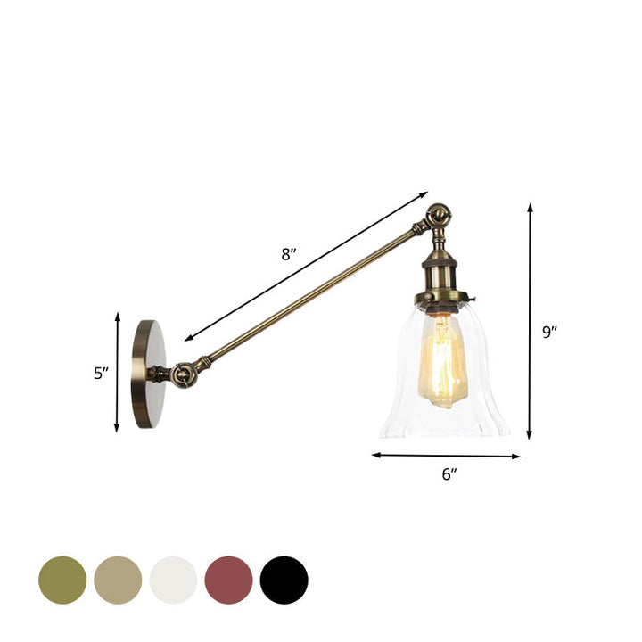 Skanto | Svart/Brons/Messing 1 Lys Vegglampe Vintage Klar Glassklokke Vegglampe med Arm, 8"/12" Lang