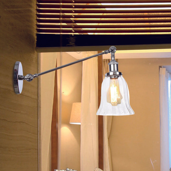 Skanto | Svart/Brons/Messing 1 Lys Vegglampe Vintage Klar Glassklokke Vegglampe med Arm, 8"/12" Lang