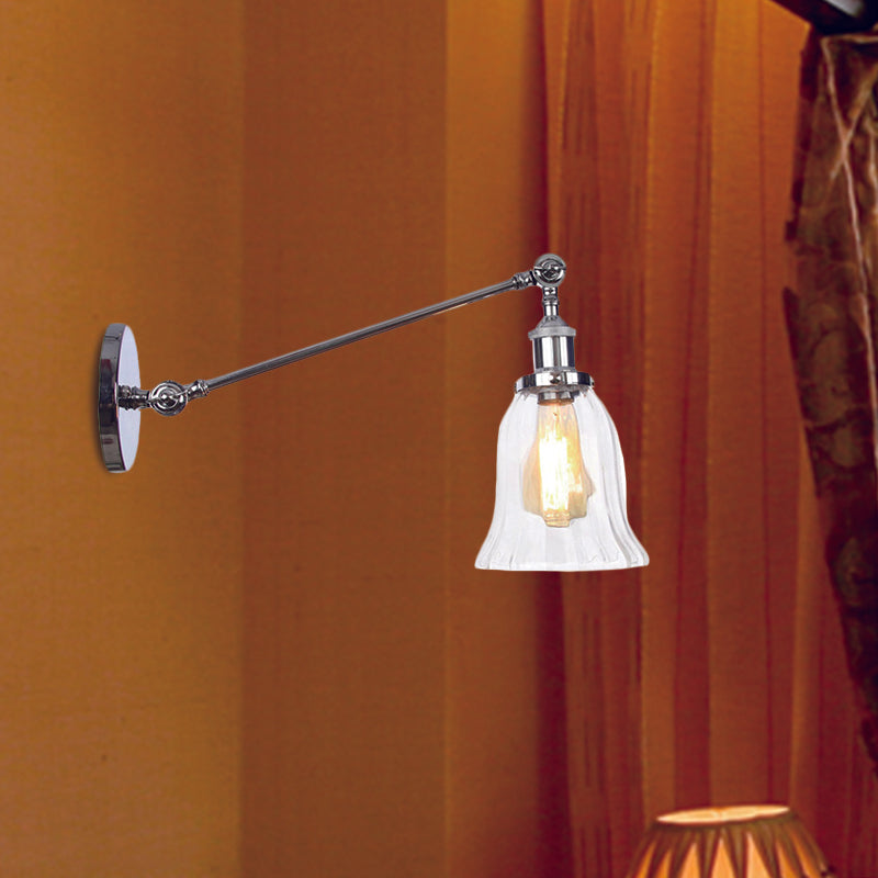 Skanto | Svart/Brons/Messing 1 Lys Vegglampe Vintage Klar Glassklokke Vegglampe med Arm, 8"/12" Lang