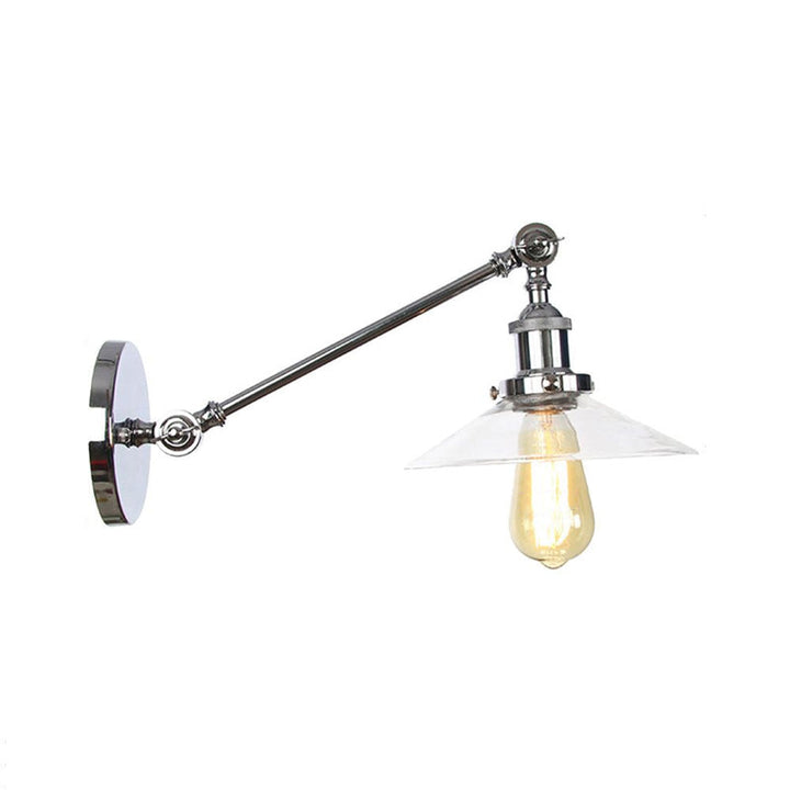 Innendørs vegglampe med 1 lys, vintage, svart/messing/bronse, lysarmatur med konisk, gjennomsiktig glassskjerm, 8"/12" L-arm