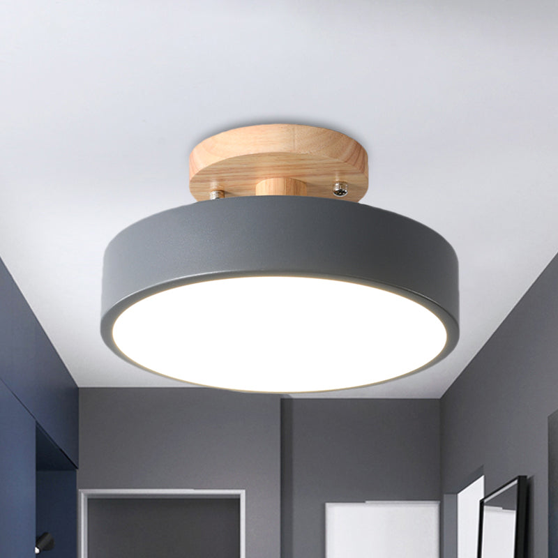 Skanto | Skandinavisk LED Taklampe med Tre | Modern Trommelform for Ganger og Innganger | Energibesparende Belysning