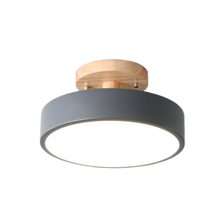 Skanto | Skandinavisk LED Taklampe med Tre | Modern Trommelform for Ganger og Innganger | Energibesparende Belysning
