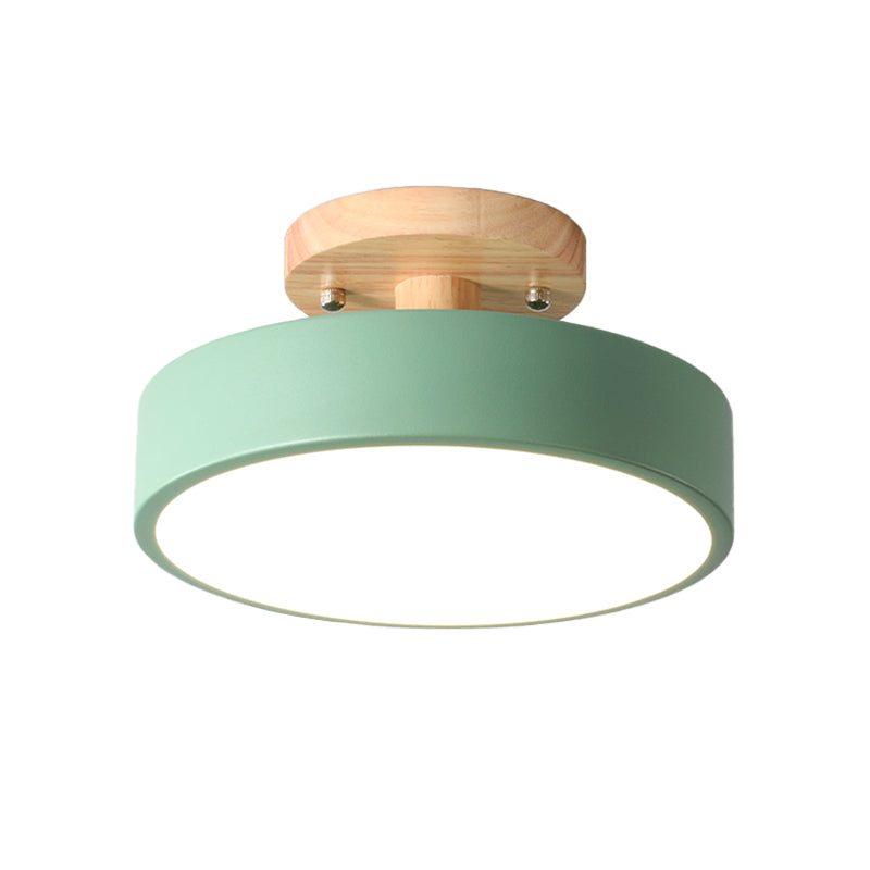 Skanto | Skandinavisk LED Taklampe med Tre | Modern Trommelform for Ganger og Innganger | Energibesparende Belysning