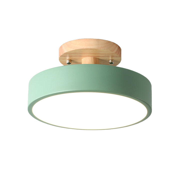 Skanto | Skandinavisk LED Taklampe med Tre | Modern Trommelform for Ganger og Innganger | Energibesparende Belysning