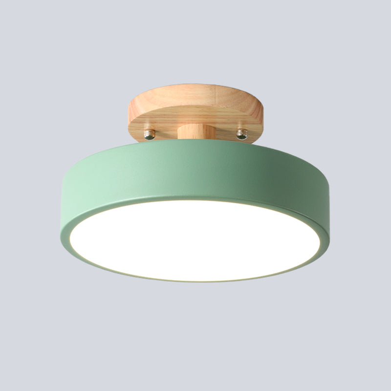 Skanto | Skandinavisk LED Taklampe med Tre | Modern Trommelform for Ganger og Innganger | Energibesparende Belysning