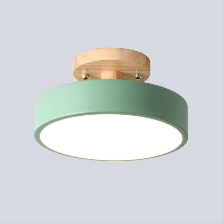 Skanto | Skandinavisk LED Taklampe med Tre | Modern Trommelform for Ganger og Innganger | Energibesparende Belysning