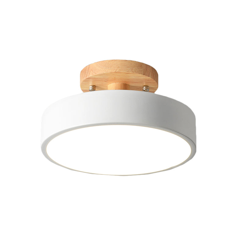 Skanto | Skandinavisk LED Taklampe med Tre | Modern Trommelform for Ganger og Innganger | Energibesparende Belysning
